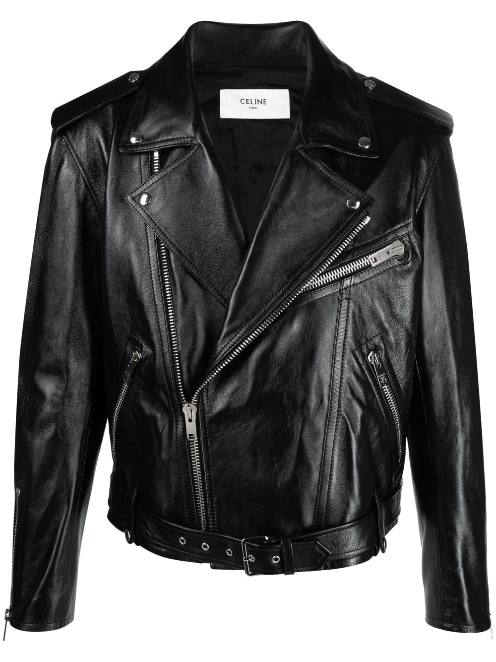 Zip leather biker jacket