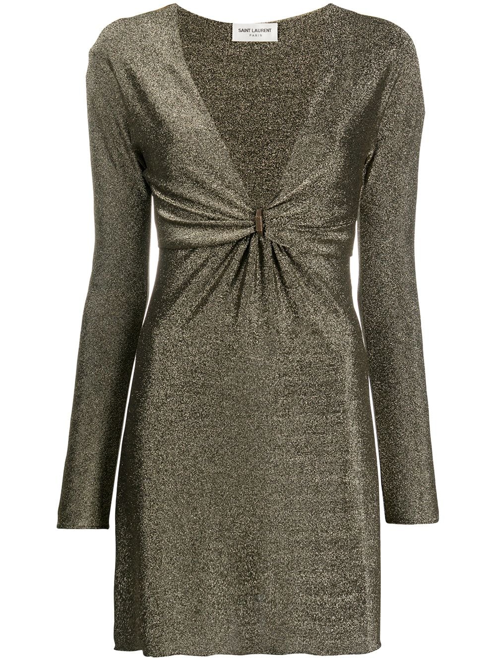 Gold-tone metallic plunging-neck dress 632415 YBYA21039 SAINT LAURENT 