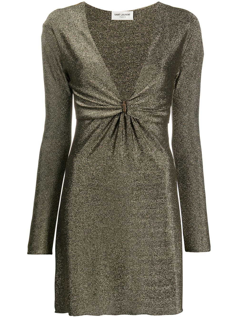 Gold-tone metallic plunging-neck dress 632415 YBYA21039 SAINT LAURENT 