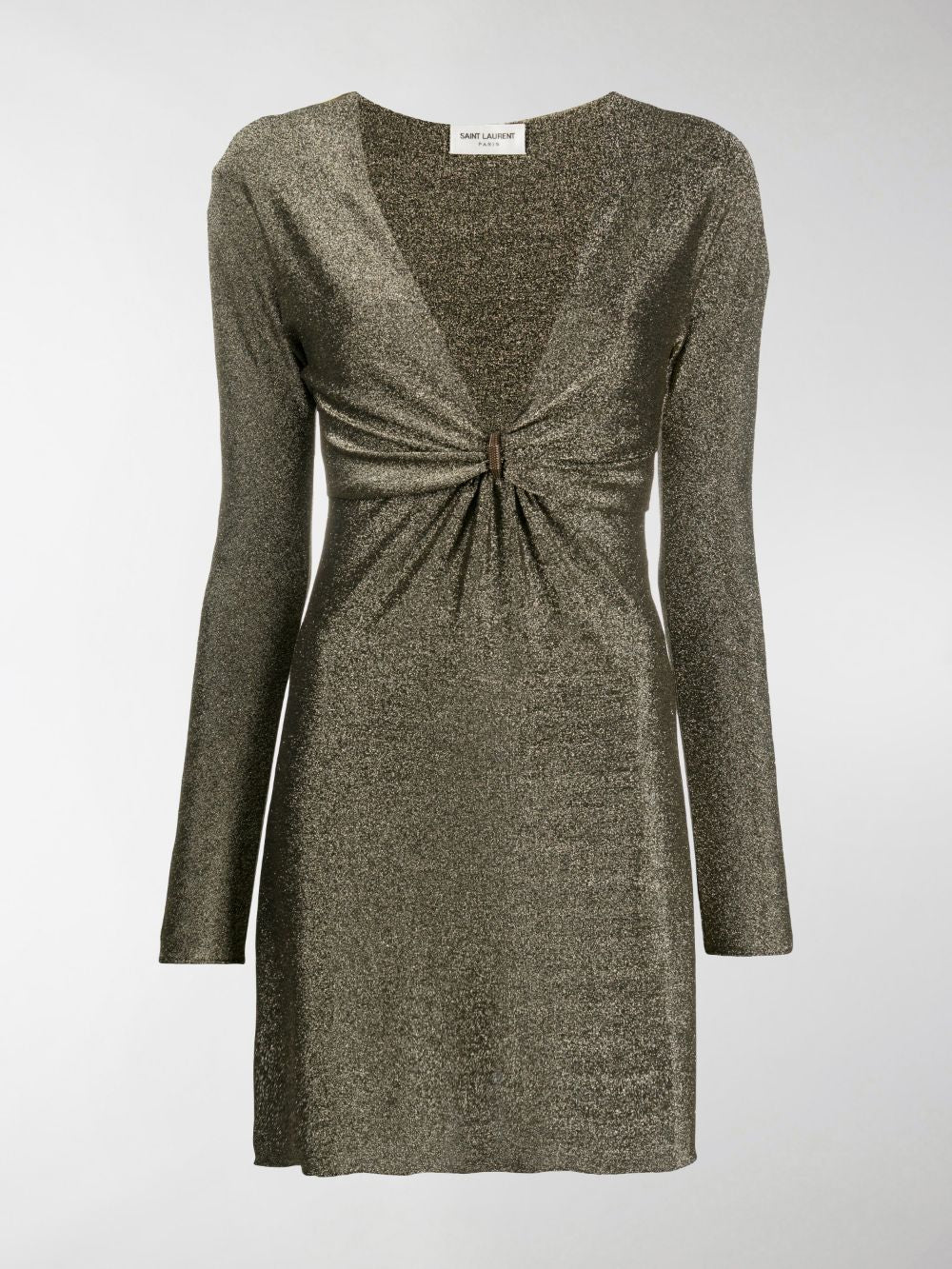 Gold-tone metallic plunging-neck dress 632415 YBYA21039 SAINT LAURENT 