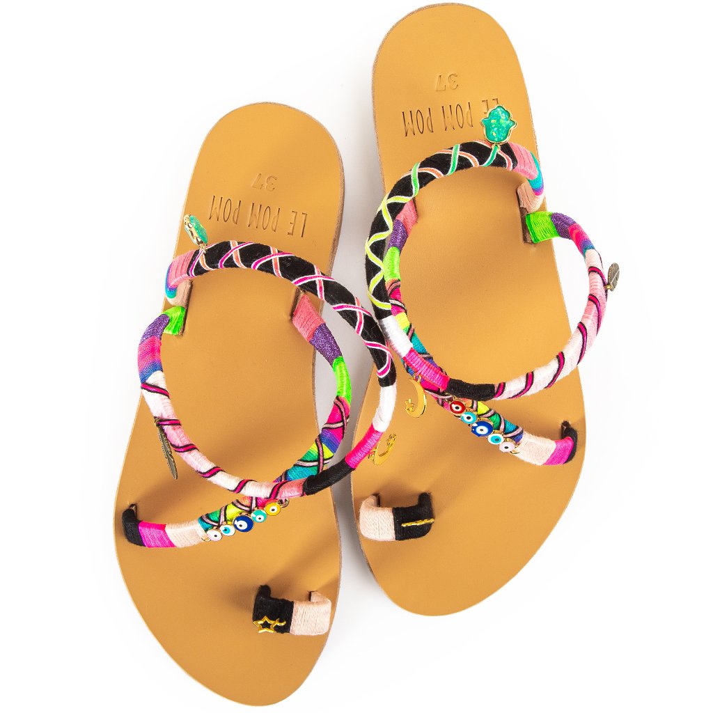 Multicoloured Arlene low sandals ARLENE MULTICOLOR LE POM POM 