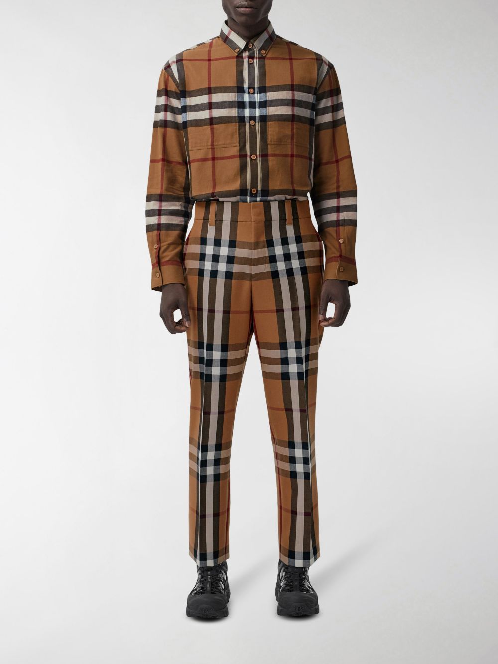 Brown cupro/wool House Check tailored trousers