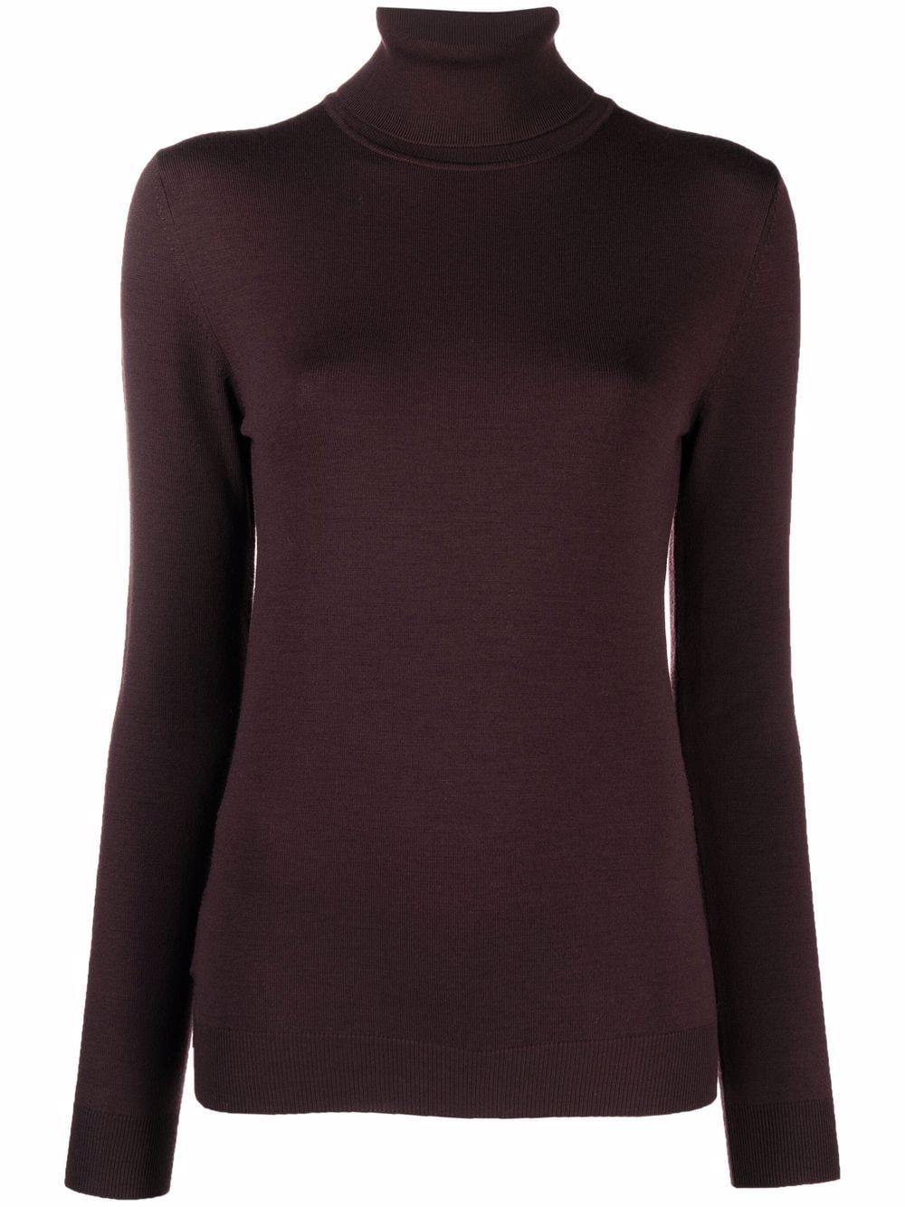 Aubergine red virgin wool blend knitted logo-patch jumper