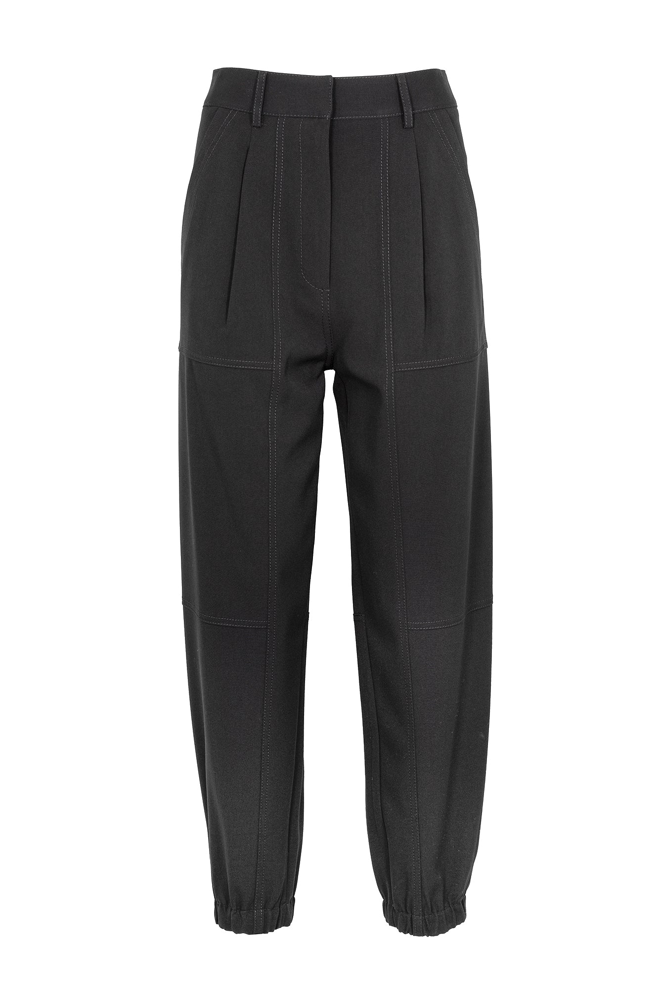 Black cargo trousers with cuff at hem