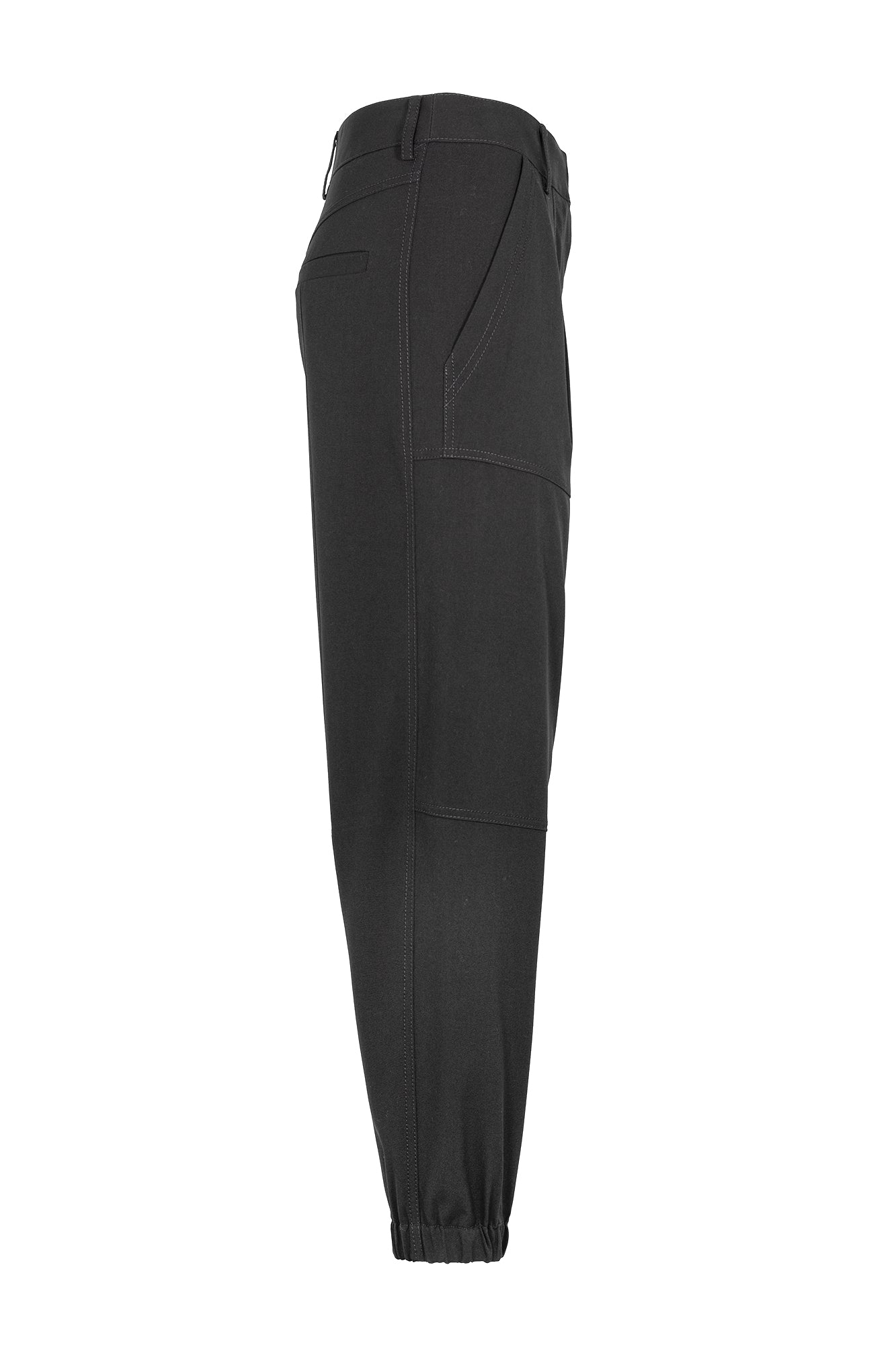 Black cargo trousers with cuff at hem