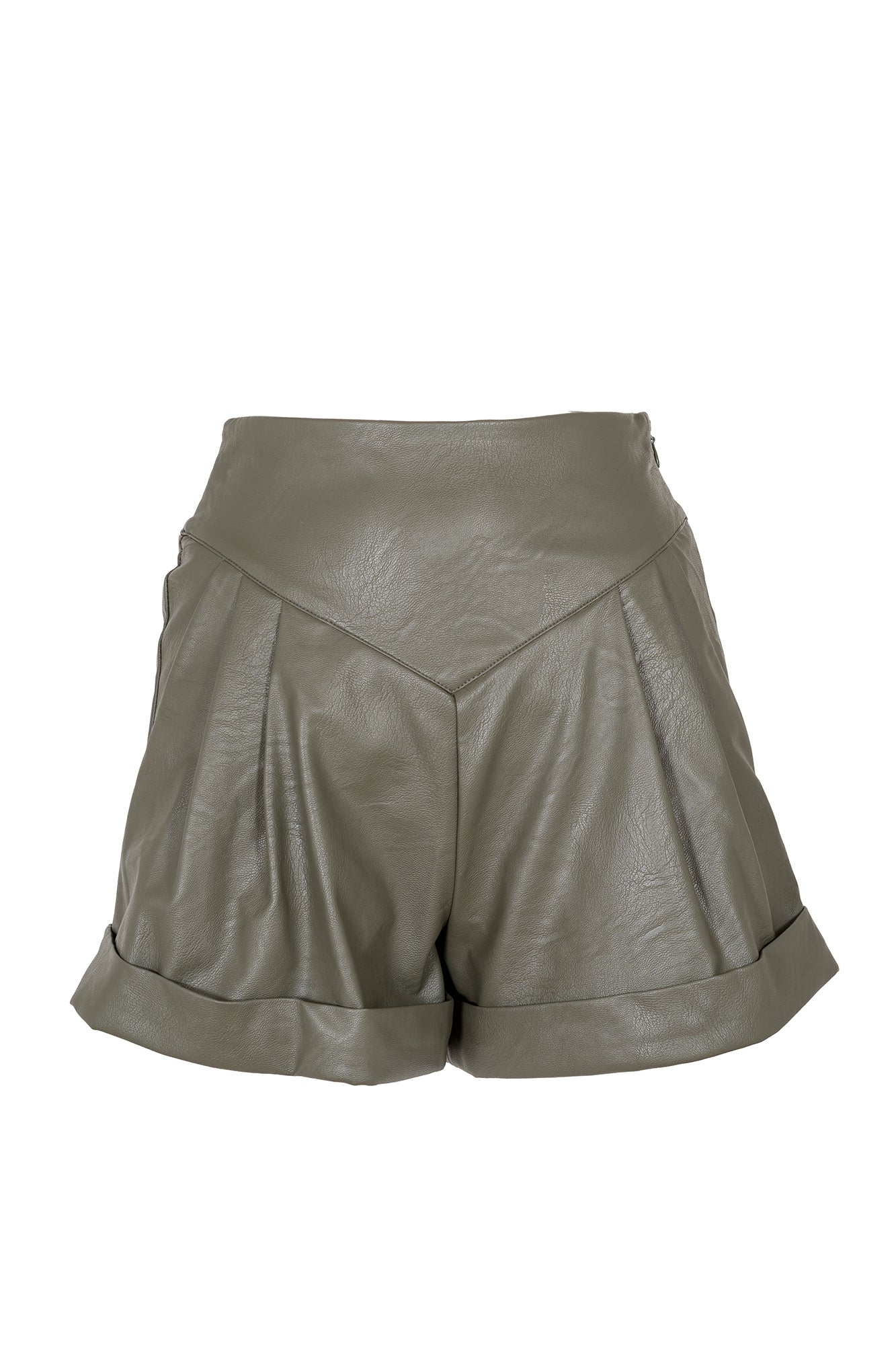 Faux leather military shorts with darts
