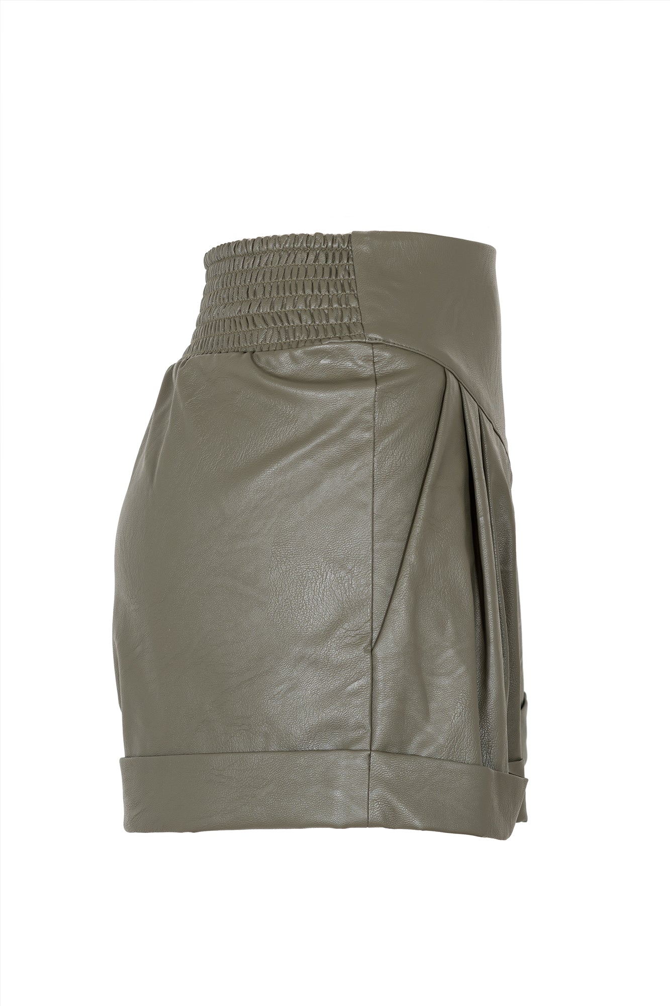 Faux leather military shorts with darts