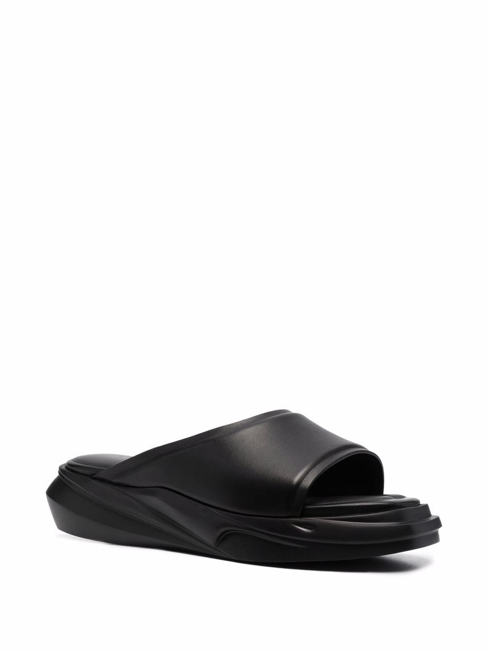 Black leather chunky slide sandals