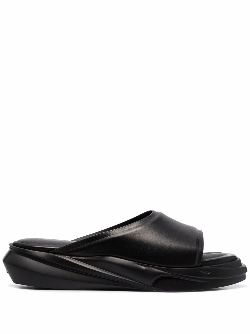 Black leather chunky slide sandals