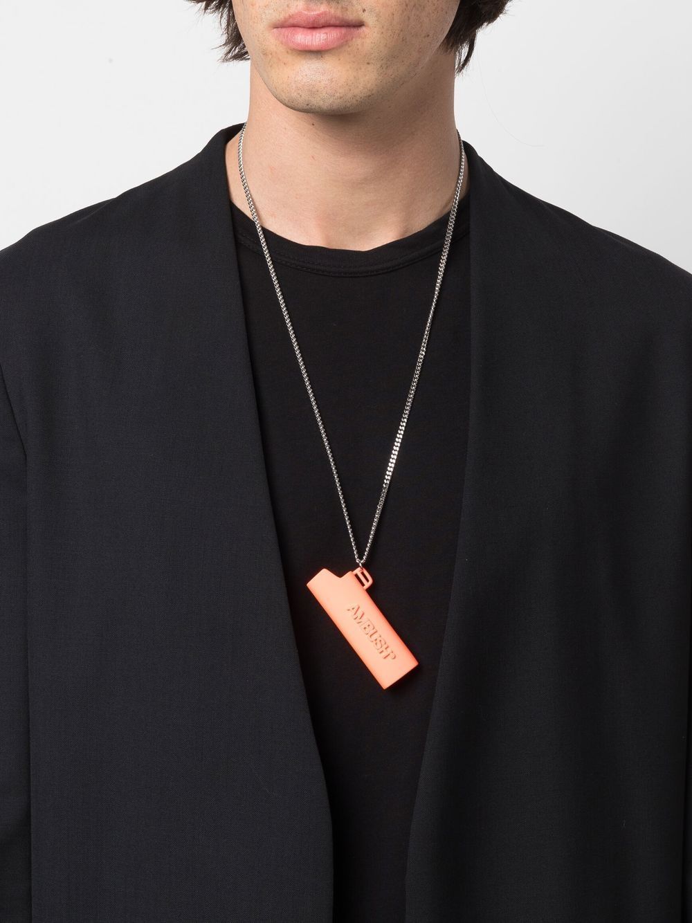 Silver-tone/orange metal debossed-logo whistle necklace