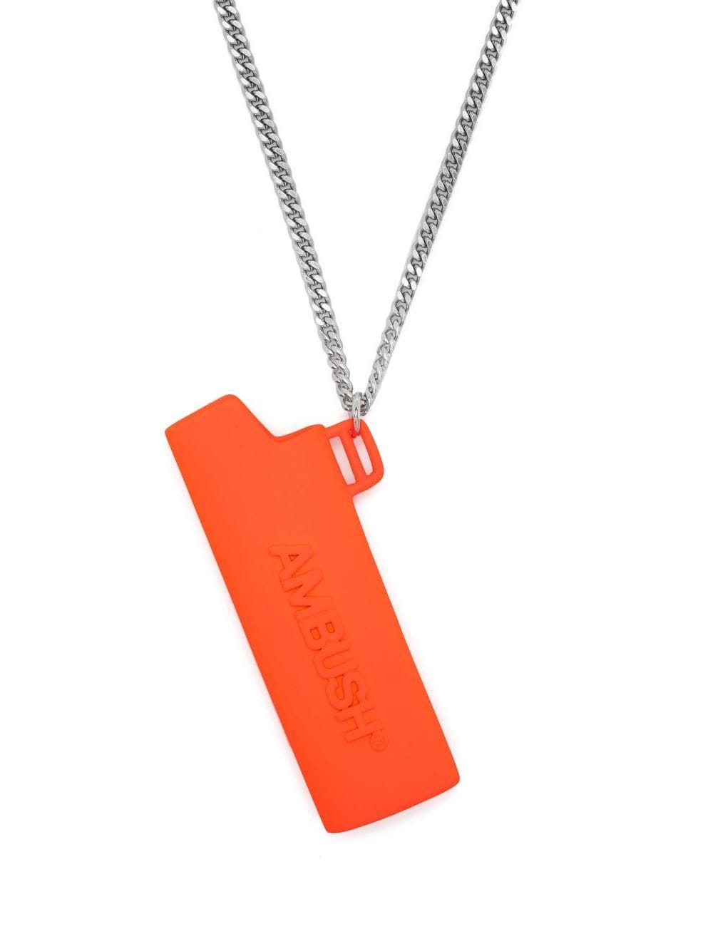 Silver-tone/orange metal debossed-logo whistle necklace