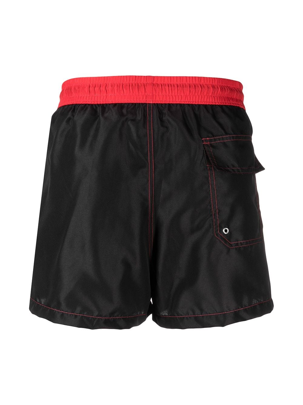 Red/black two-tone swim shorts