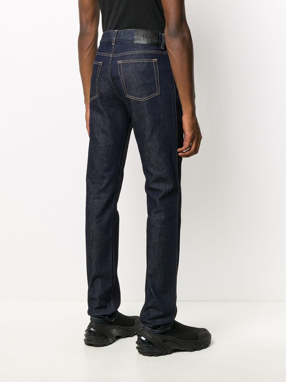 Navy stretch cotton slim-fit mid-rise jeans