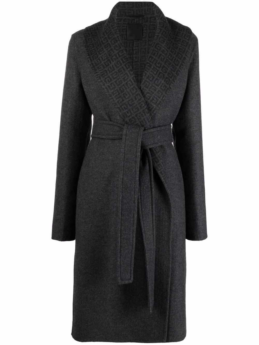 Grey wool-cashmere-silk blend 4G-lining belted mid-length coat