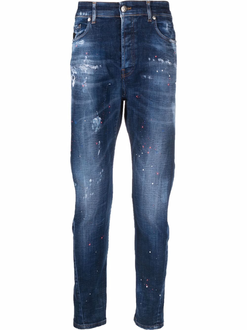 Indigo blue cotton faded-effect denim jeans