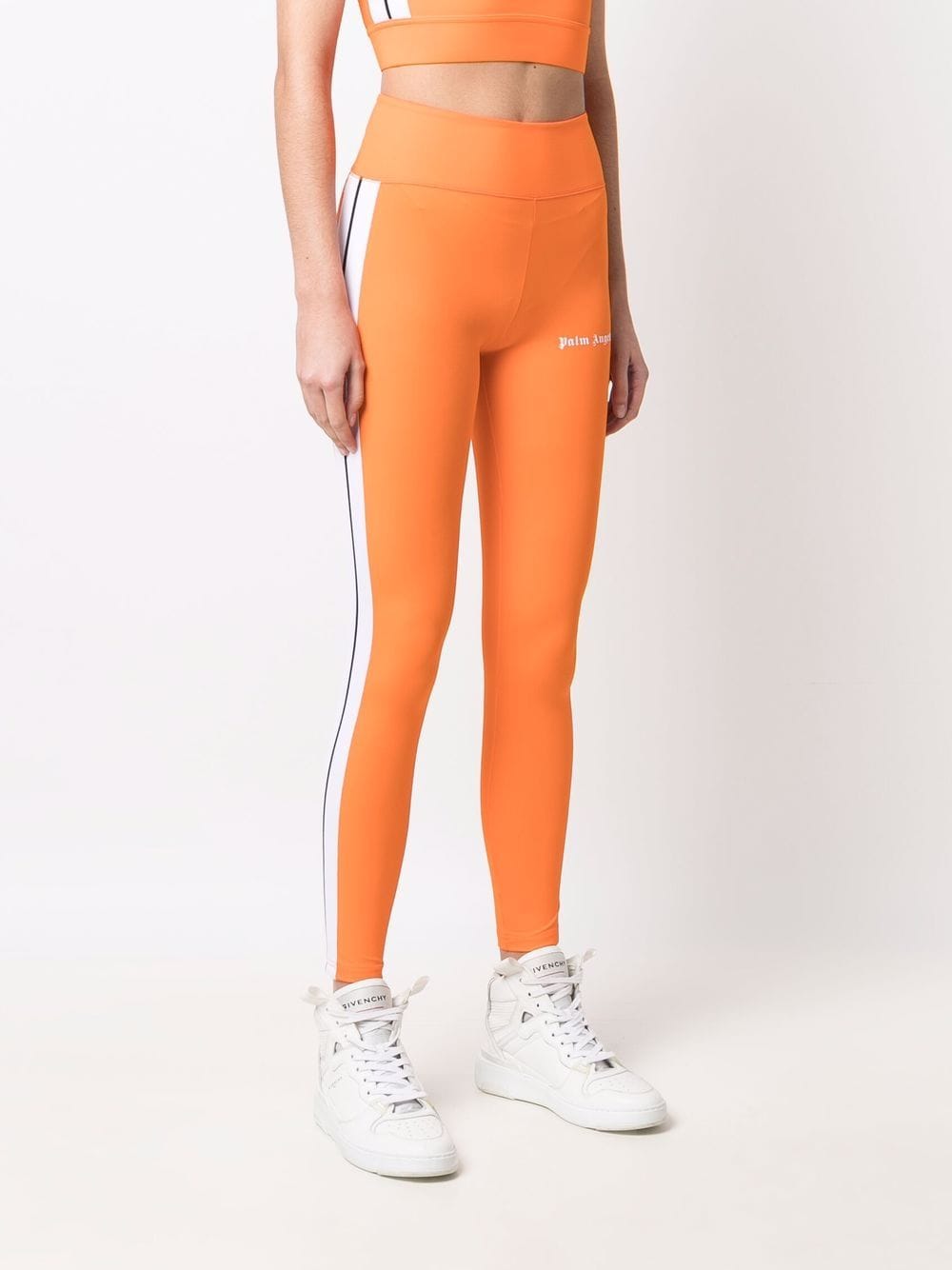 Orange high-waisted track leggings