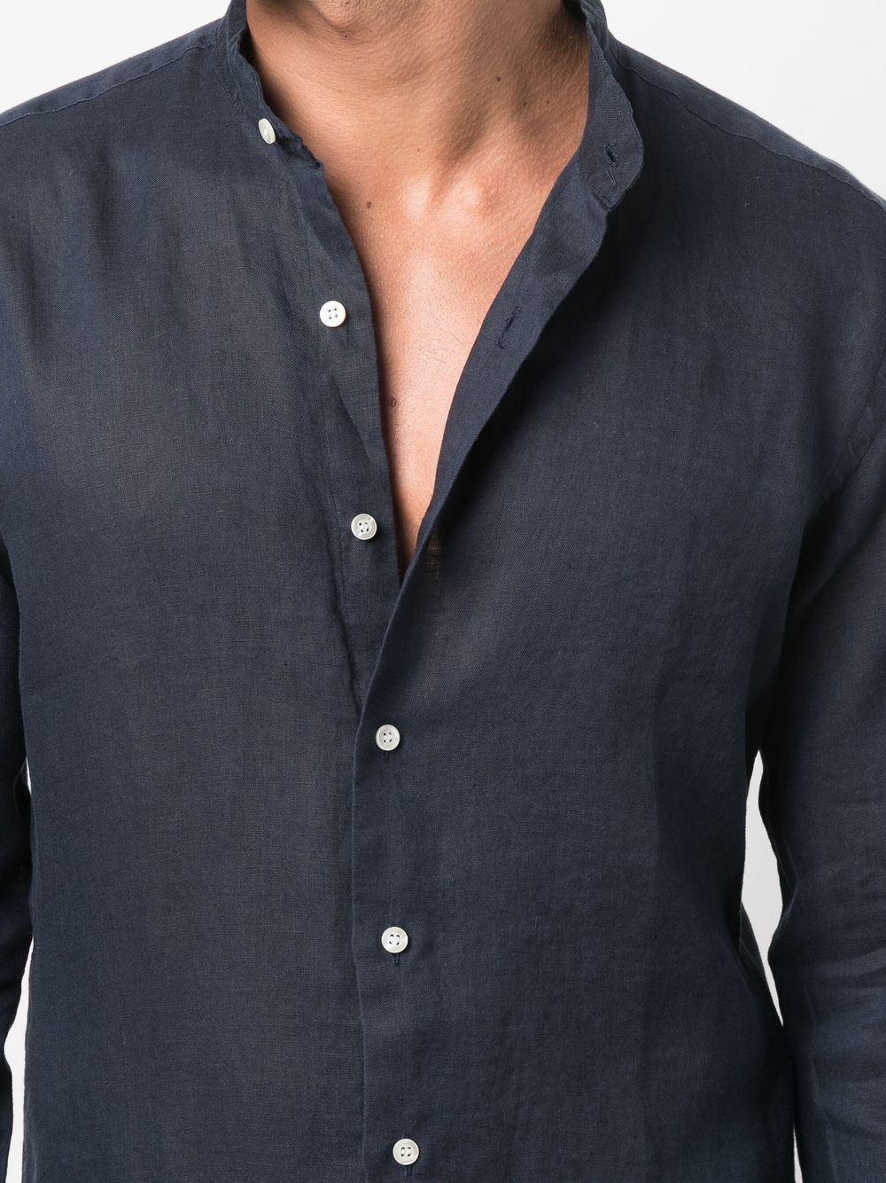 Navy blue button-up linen shirt