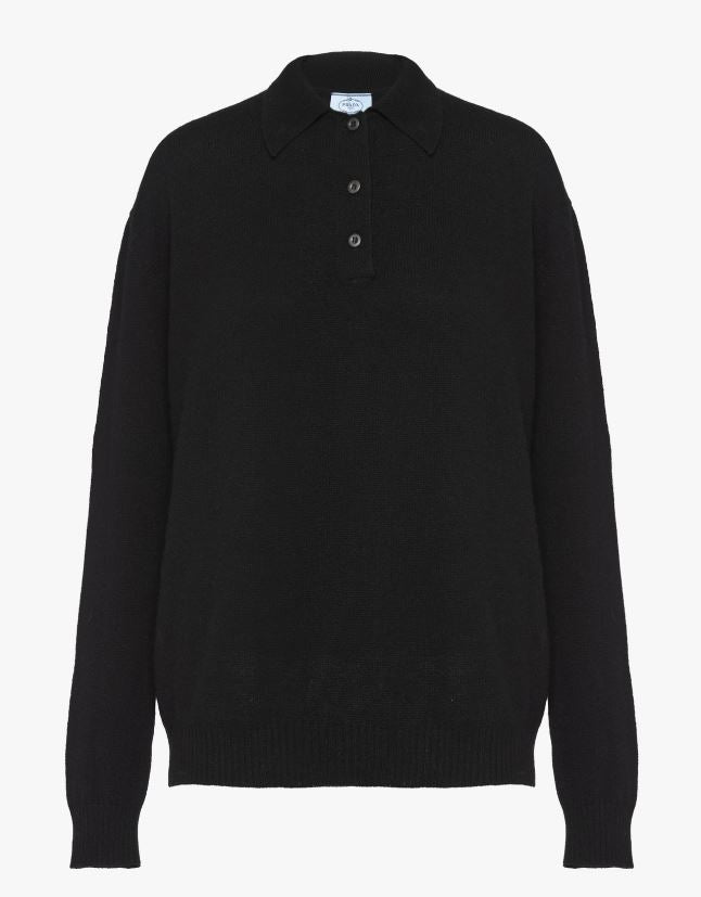 Black cashmere polo shirt