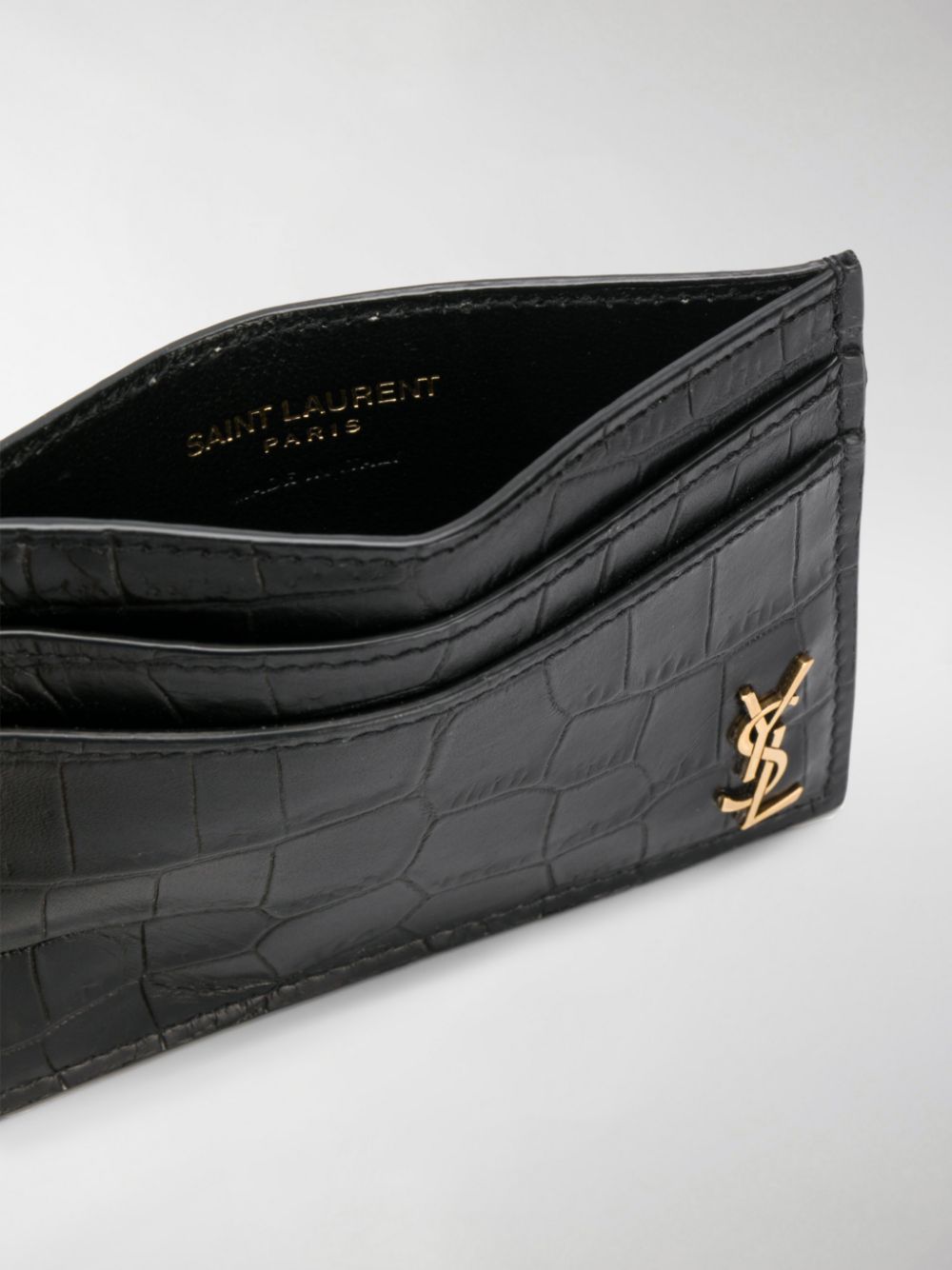 Tiny cassandre card case in crocodile embossed matte leather