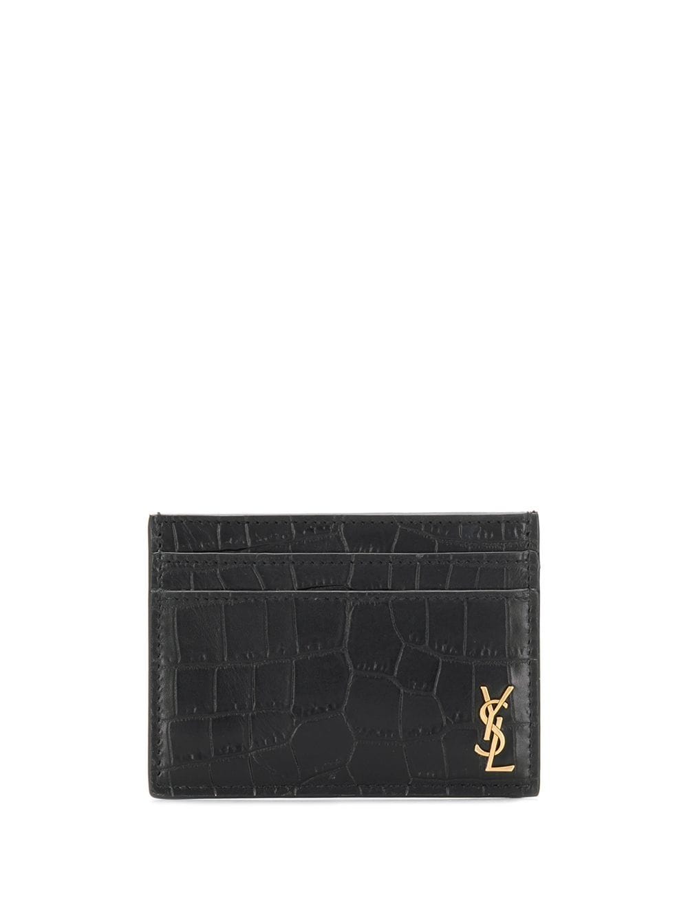 Tiny cassandre card case in crocodile embossed matte leather