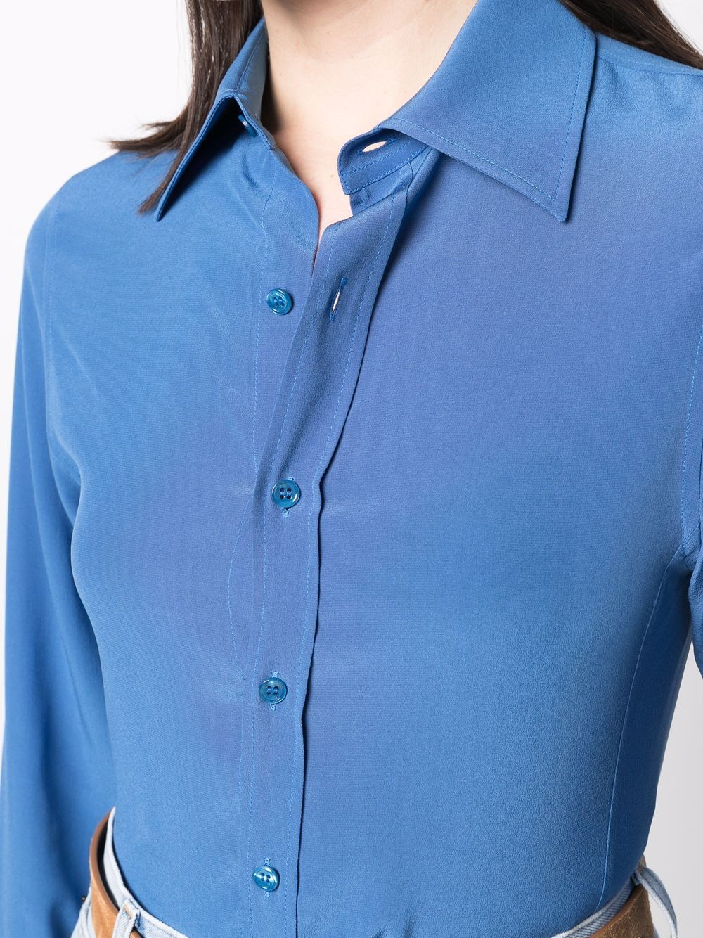 Camicia slim-cut in seta blu denim