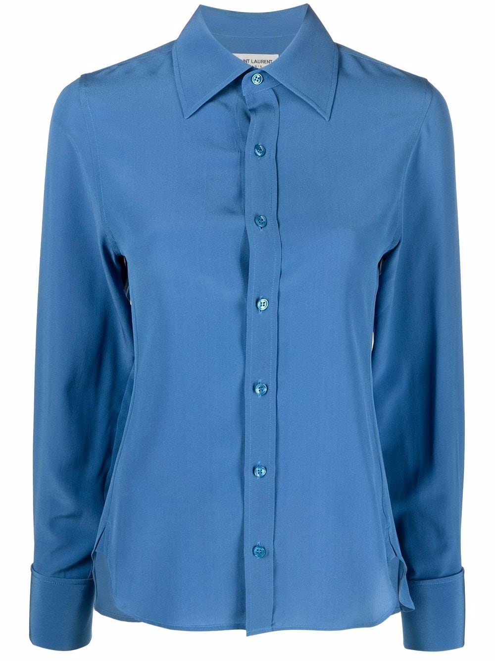 Camicia slim-cut in seta blu denim