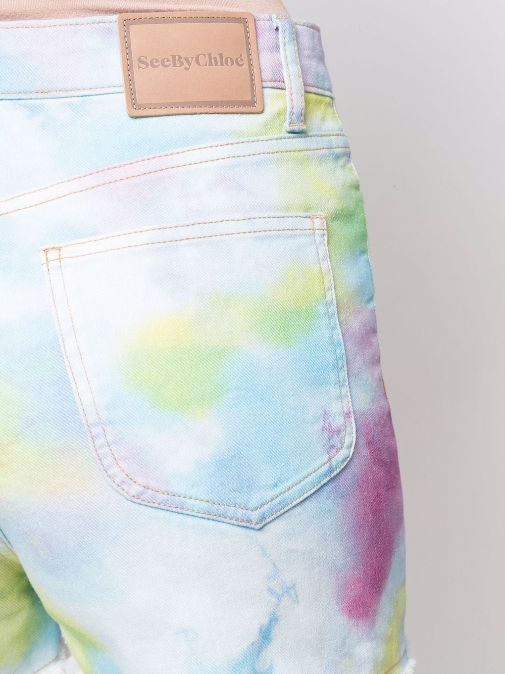 Pantaloncini in denim con stampa tie dye in cotone multicolore