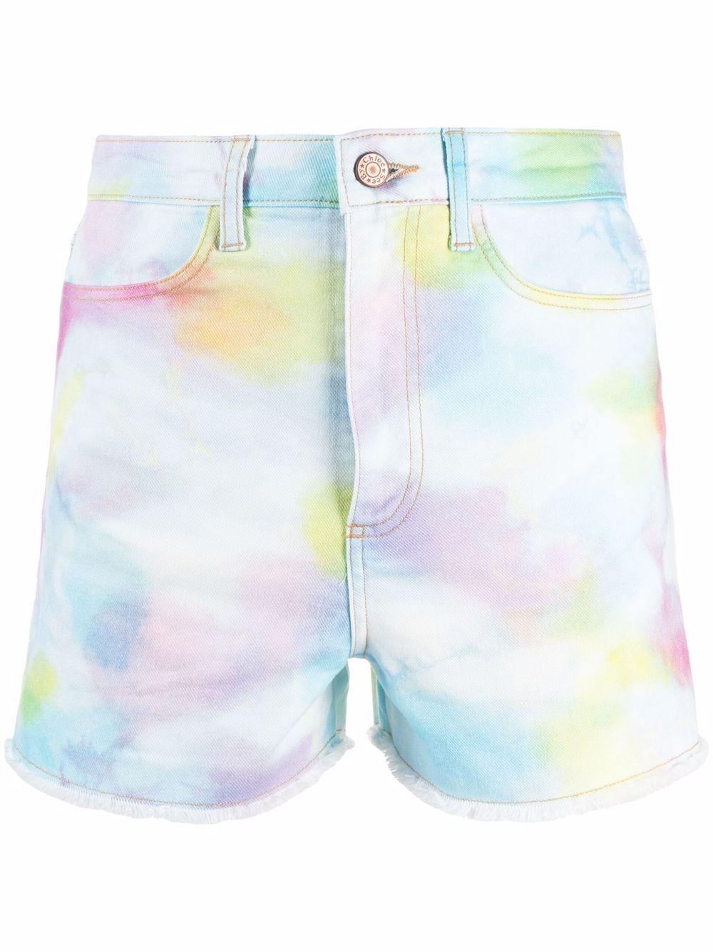 Multicolour cotton-stretch tie dye print denim shorts