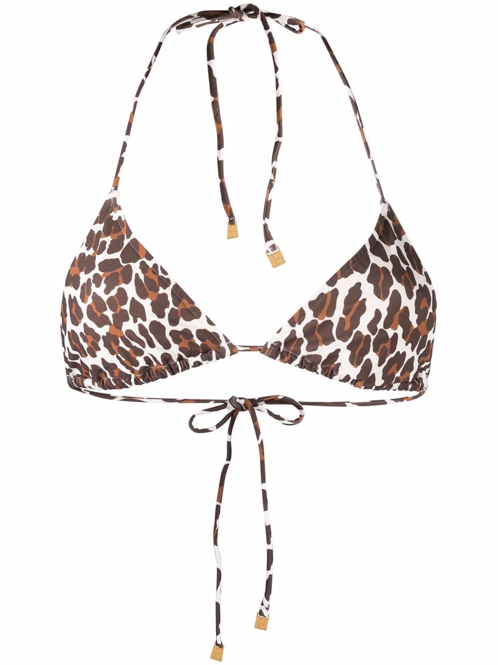 Top bikini con stampa leopardo marrone/bianco
