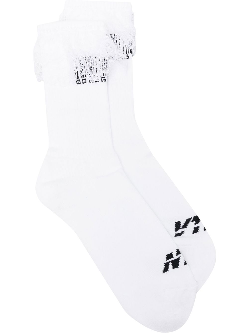 White lace-trim branded socks