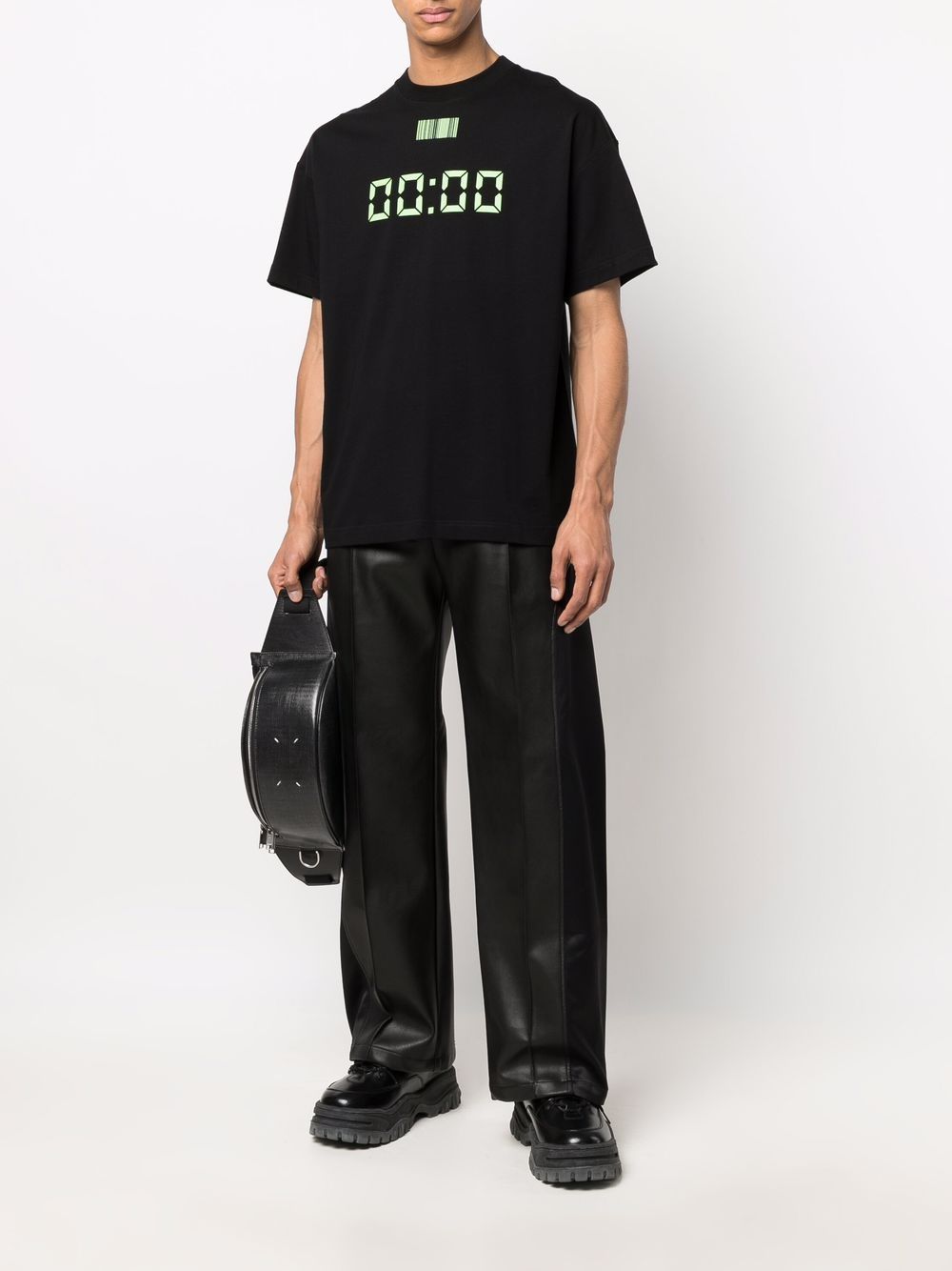 Black cotton clock-print T-shirt