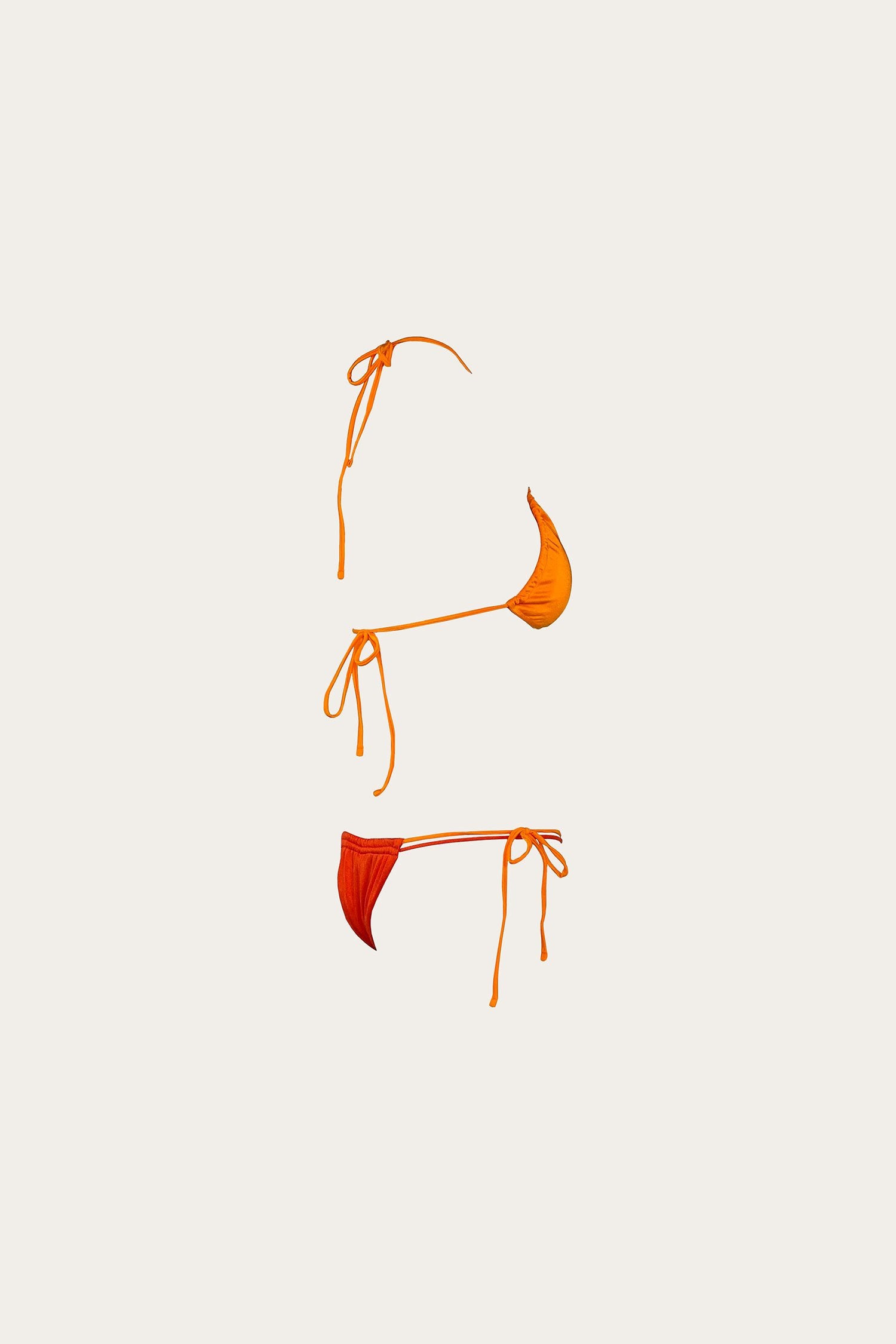 Orange bikini with metallic detail and adjustable ties