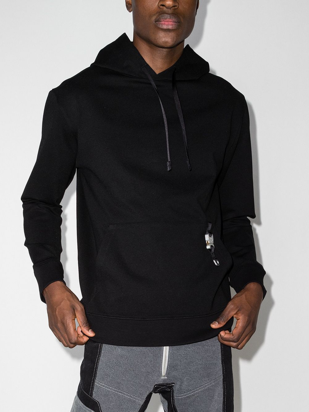 Black buckle-embellished drawstring hoodie