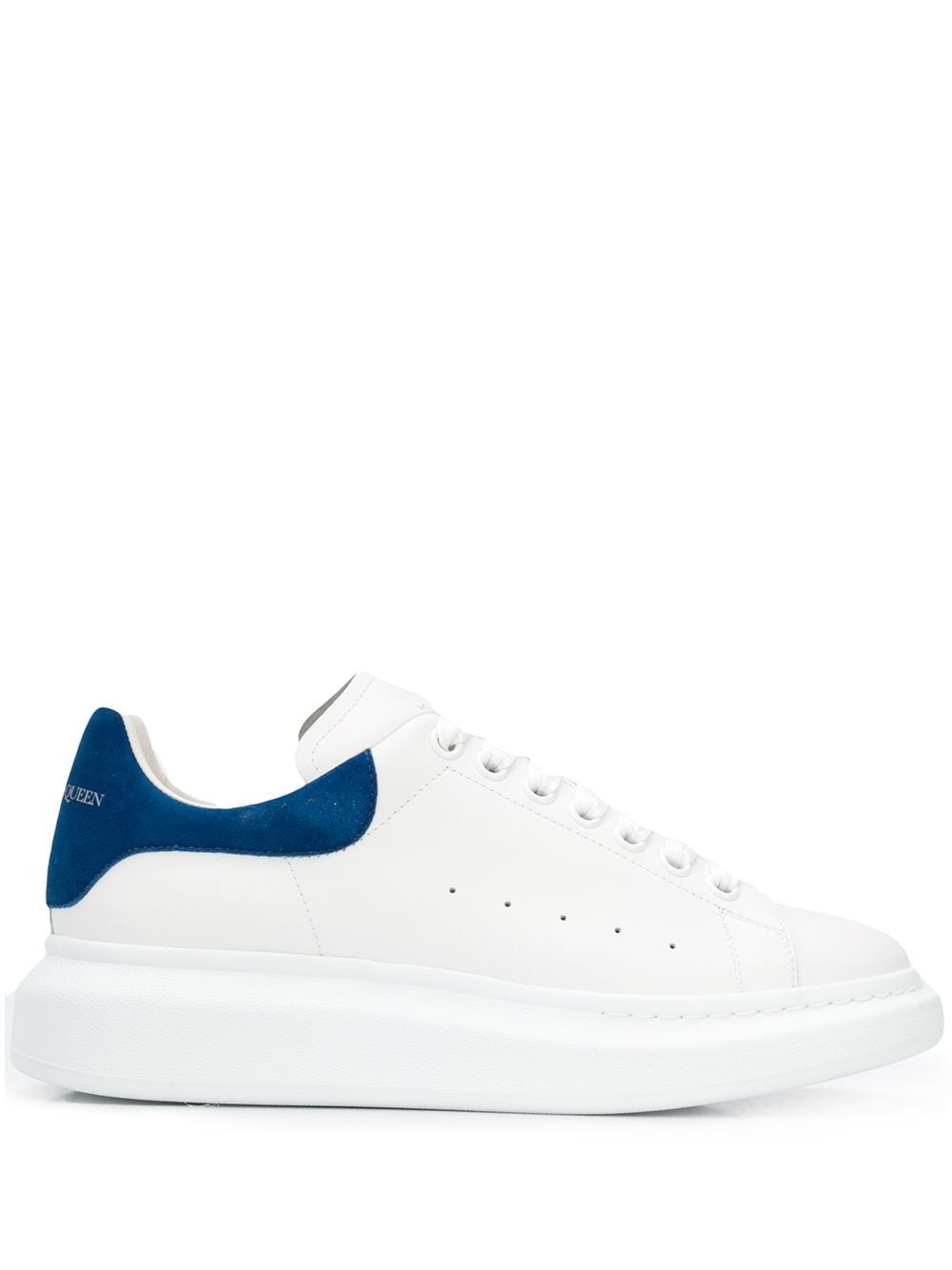 White/blue leather/suede oversized low-top sneakers