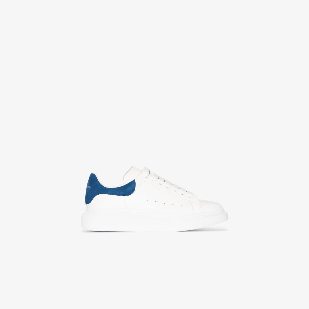 White/blue leather/suede oversized low-top sneakers