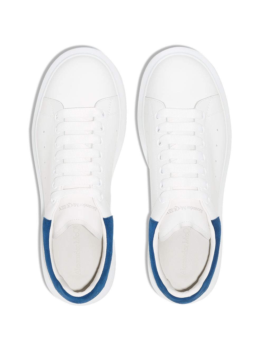 White/blue leather/suede oversized low-top sneakers