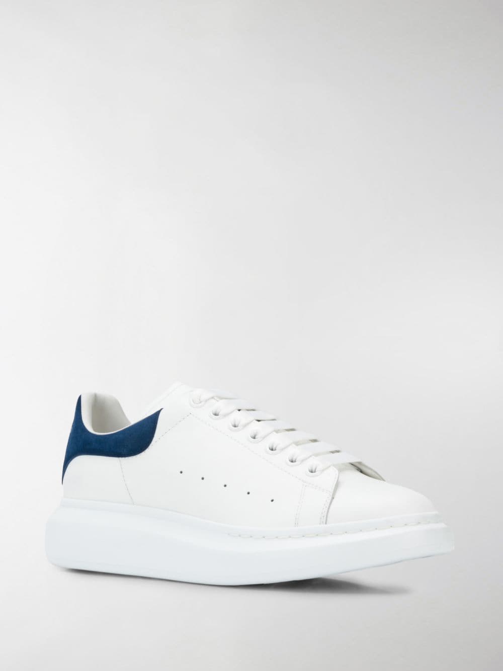 White/blue leather/suede oversized low-top sneakers