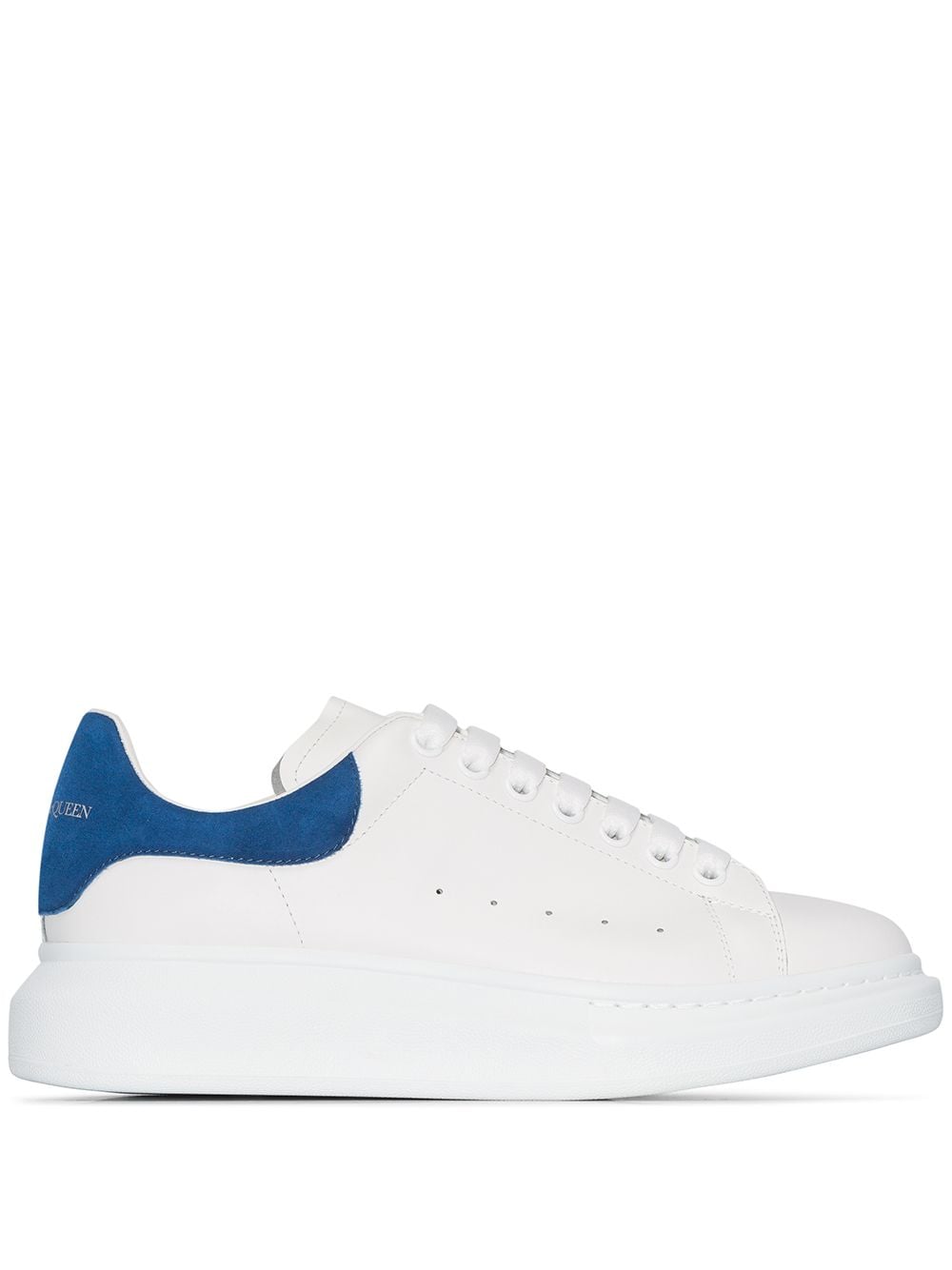 White/blue leather/suede oversized low-top sneakers