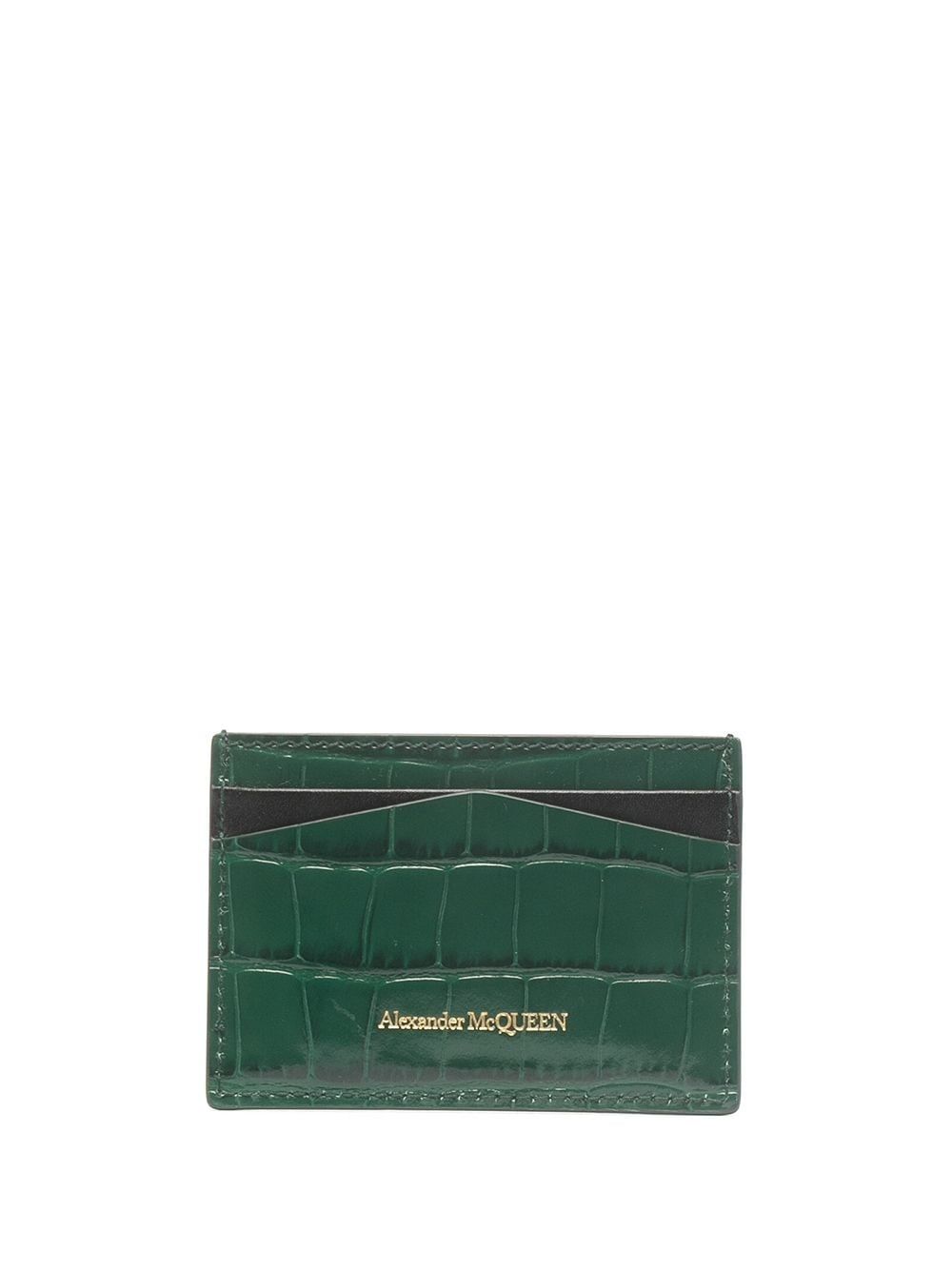 Emerald green calf leather crocodile effect card slot