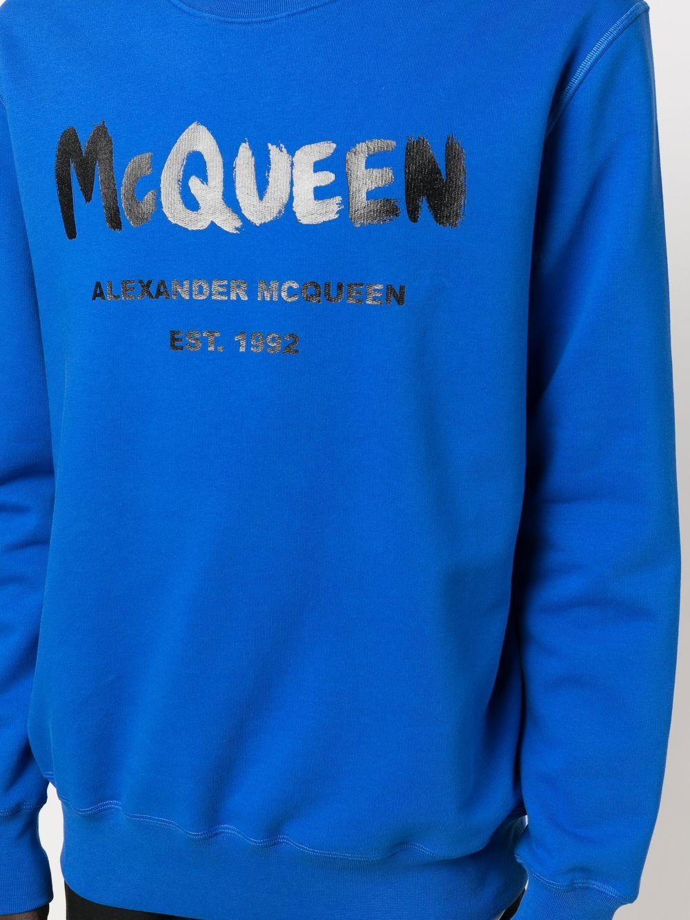 royal blue logo graffiti-print sweatshirt