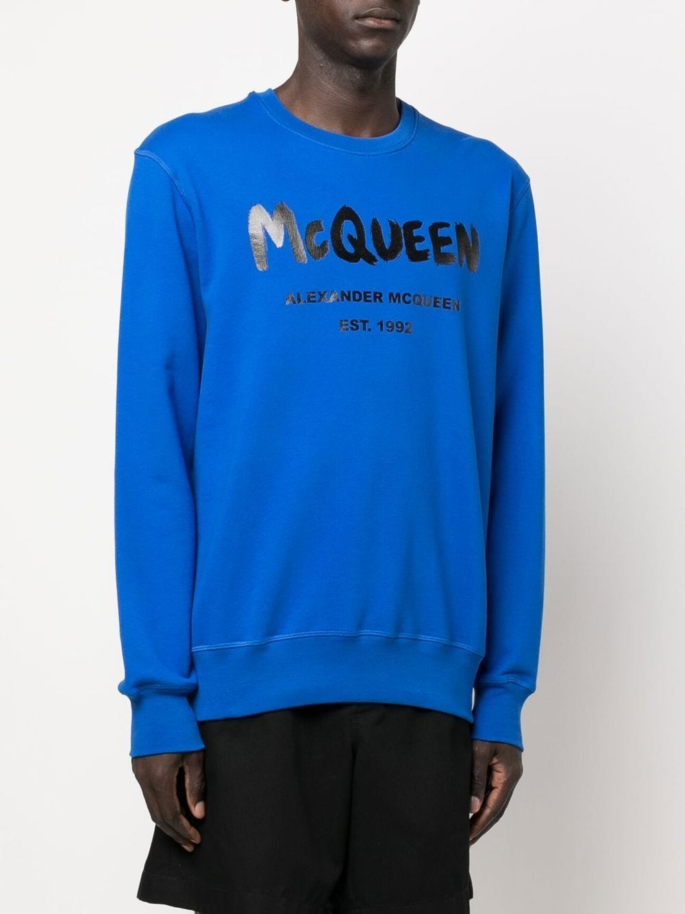 royal blue logo graffiti-print sweatshirt