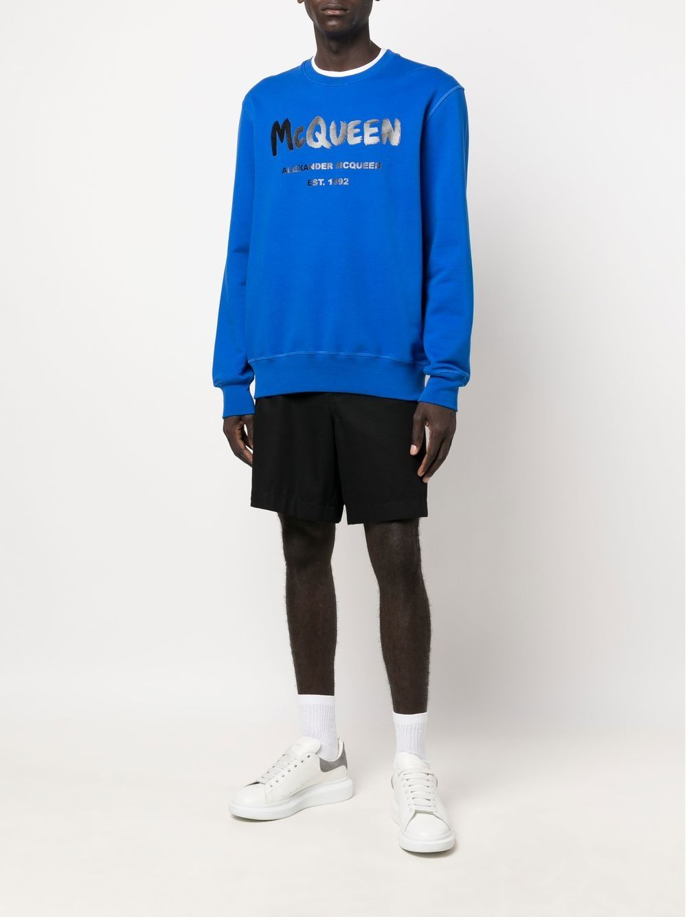 royal blue logo graffiti-print sweatshirt