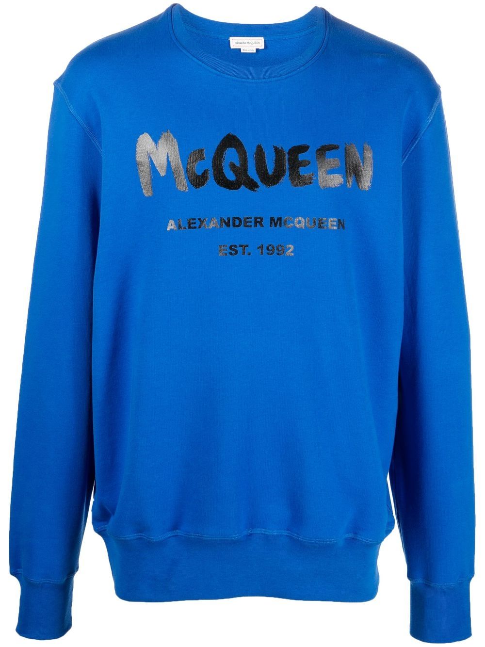 royal blue logo graffiti-print sweatshirt