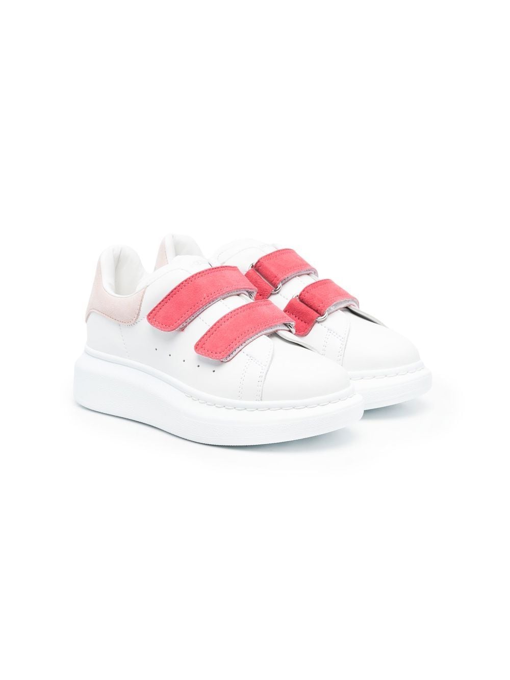 White/pink leather/suede oversized low-top sneakers