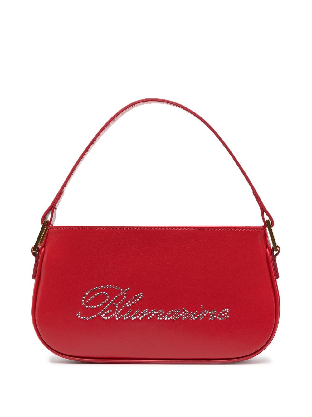 Red rhinestone-logo leather shoulder bag