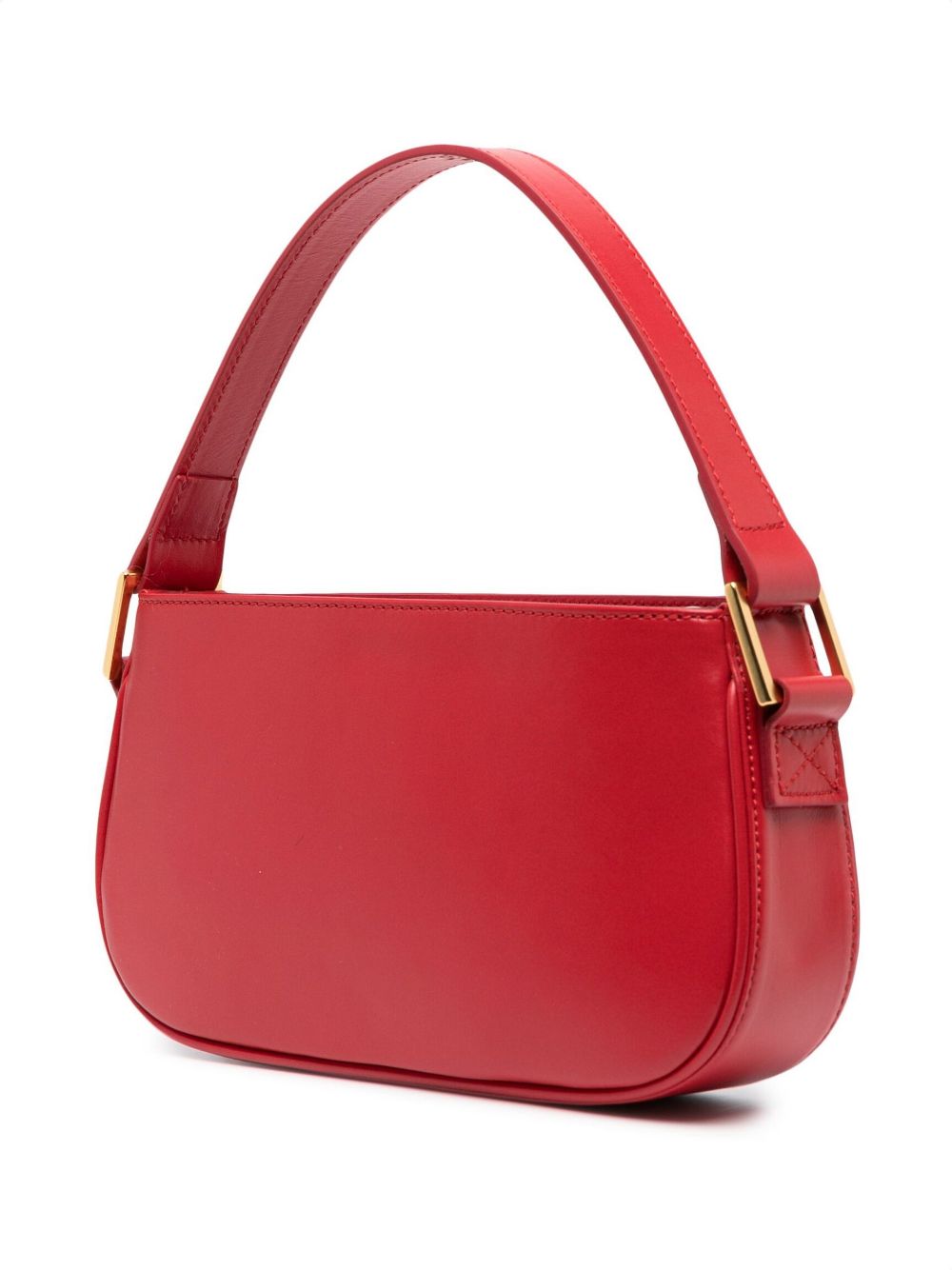 Red rhinestone-logo leather shoulder bag