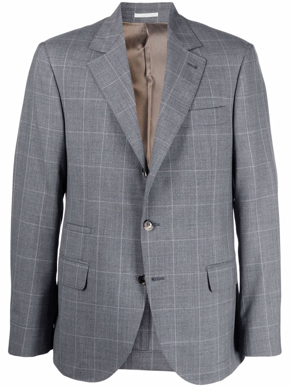Grey virgin wool fine-check single-breasted blazer