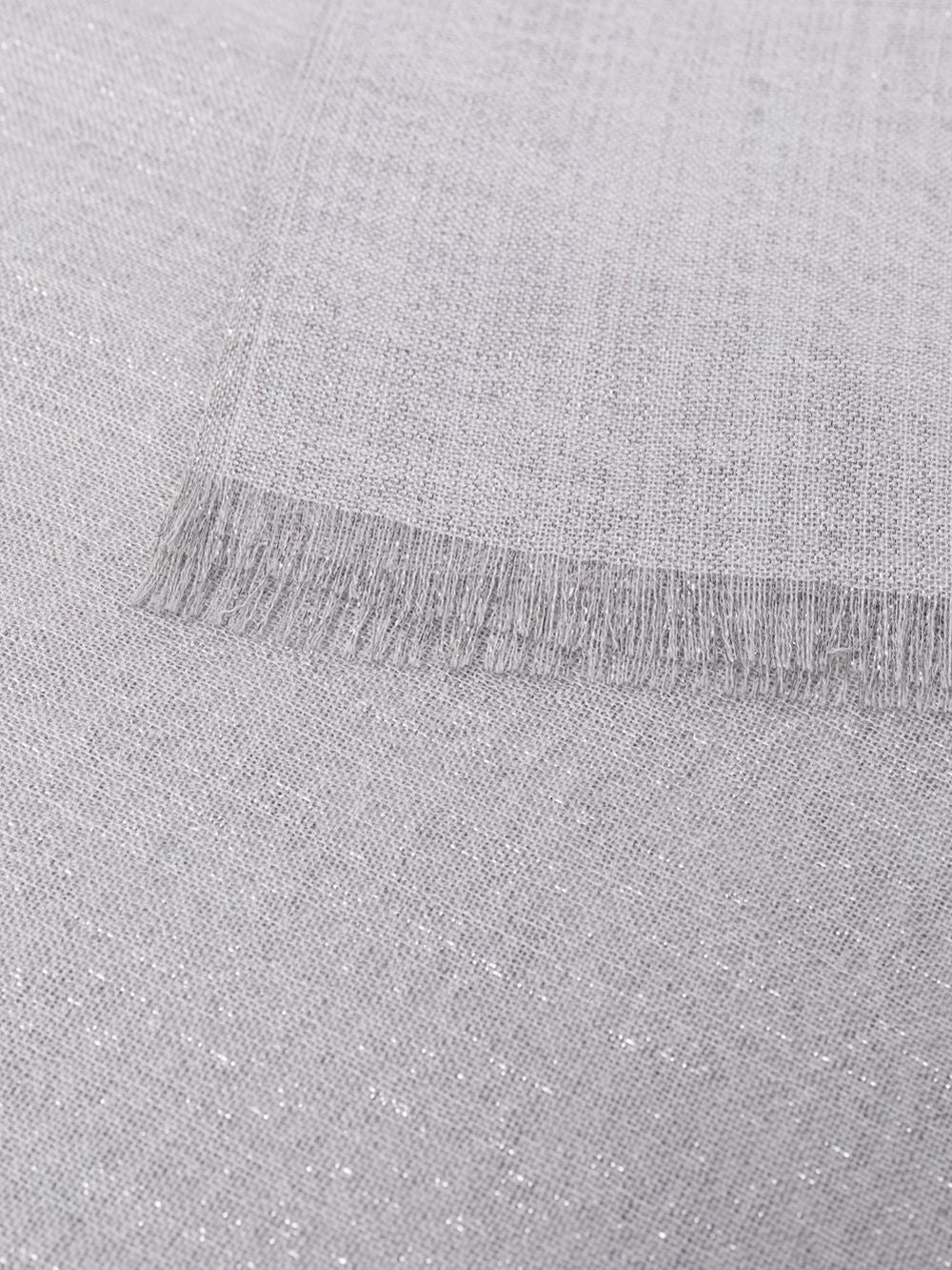 Grey silk/cashmere fringed-edge scarf