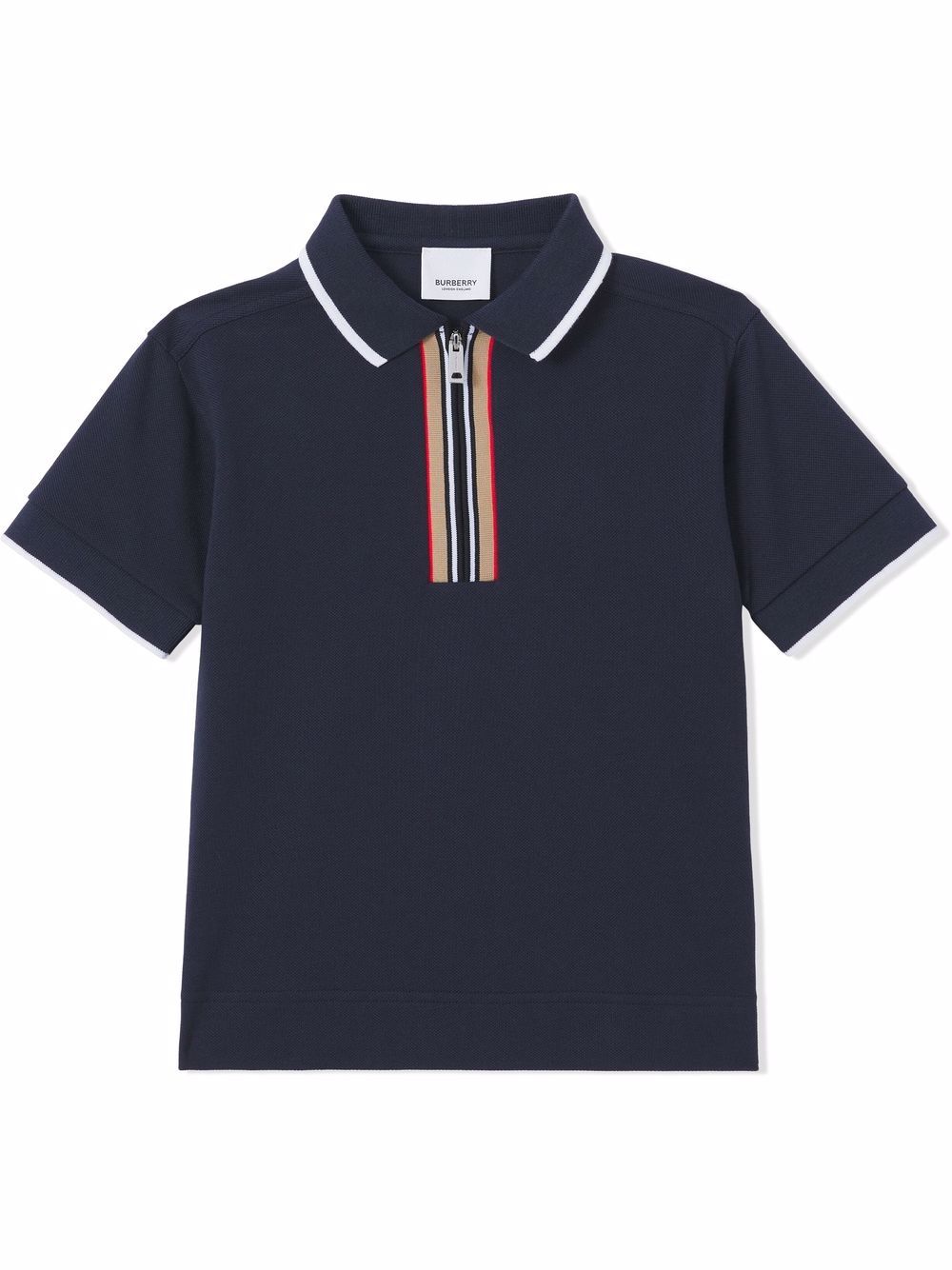 Midnight blue cotton Icon Stripe zip-front polo shirt