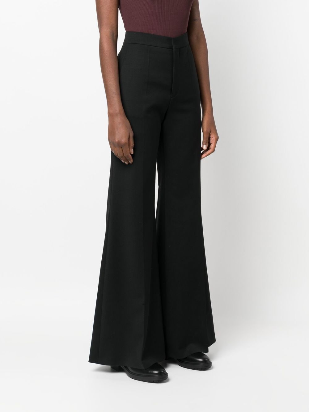 High-waisted flared-leg trousers